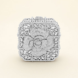 Crystal Rhinestone Embellished Flower Pointed Square Evening Clutch / Tote / Shoulder Bag