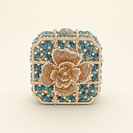 Crystal Rhinestone Embellished Flower Pointed Square Evening Clutch / Tote / Shoulder Bag