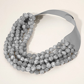 Chunky Acrylic Beaded Multi Layered Faux Leather Magnetic Necklace