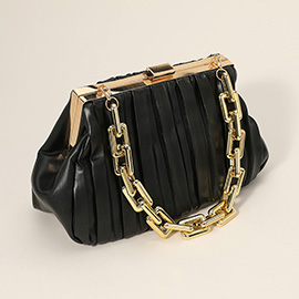 Faux Leather Chunky Chain Strap Accented Clutch Bag / Crossbody Bag