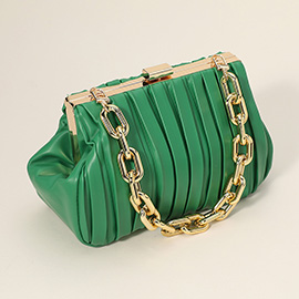 Faux Leather Chunky Chain Strap Accented Clutch Bag / Crossbody Bag