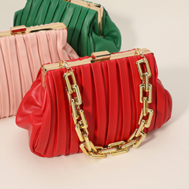 Faux Leather Chunky Chain Strap Accented Clutch Bag / Crossbody Bag