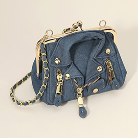 Faux Leather Motorcycle Jacket Purse / Crossbody Bag
