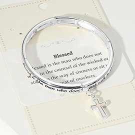 Blessed Message Mother of Pearl Cross Charm Stretch Bracelet