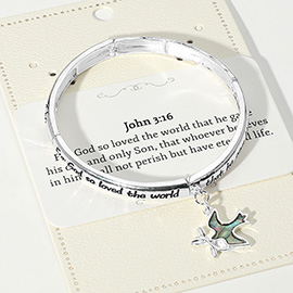 John 3:16 Message Abalone Dove Charm Stretch Bracelet