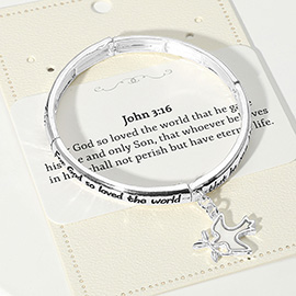 John 3:16 Message Mother of Pearl Dove Charm Stretch Bracelet