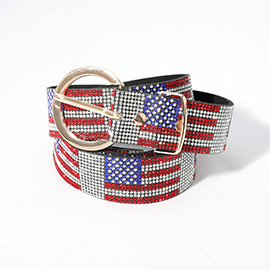 Bling Studded American USA Flag Patterned Belt