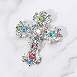 Stone Embellished Gothic Cross Pin Brooch