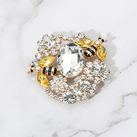 Honey Bee Flower Stone Cluster Pin Brooch