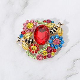 Honey Bee Flower Stone Cluster Pin Brooch