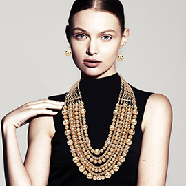 Metal Ball Beaded Multi Layered Strand Statement Necklace