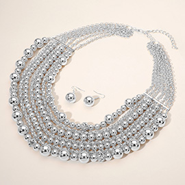 Metal Ball Beaded Multi Layered Strand Statement Necklace