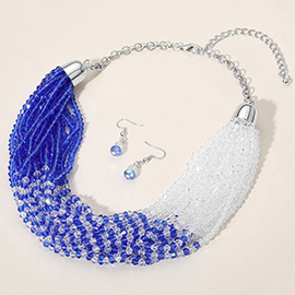 Faceted Beaded Multi Layered Strand Statement Necklace