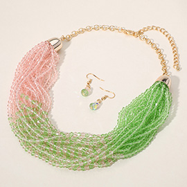 Faceted Beaded Multi Layered Strand Statement Necklace