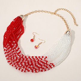 Faceted Beaded Multi Layered Strand Statement Necklace