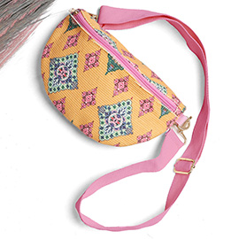 Boho Abstract Pattern Embroidered Crossbody Belt Bag / Sling Bag / Fanny Pack
