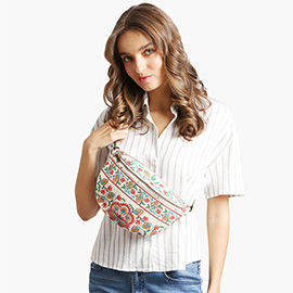 Boho Abstract Pattern Embroidered Crossbody Belt Bag / Sling Bag / Fanny Pack