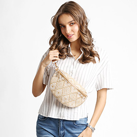 Diamond Pattern Embroidered Crossbody Belt Bag / Sling Bag / Fanny Pack