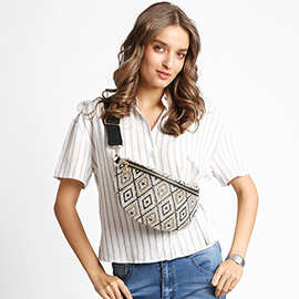 Diamond Pattern Embroidered Crossbody Belt Bag / Sling Bag / Fanny Pack