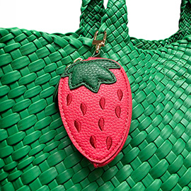 Faux Leather Strawberry Keychain / Bag Charm / Coin Purse
