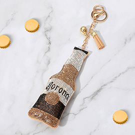 Bling Studded Corona Beer Bottle Tassel Keychain