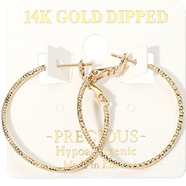 14K Gold Dipped Hypoallergenic Textured Hoop Earrings