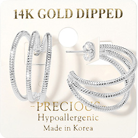 14K Gold Dipped Hypoallergenic Textured Split Hoop Earrings