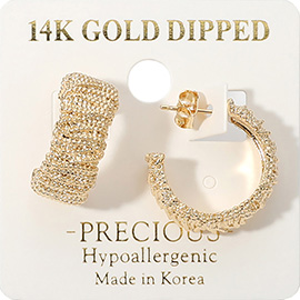 14K Gold Dipped Hypoallergenic Textured Hoop Earrings
