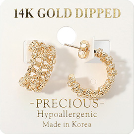 14K Gold Dipped Hypoallergenic Textured Hoop Earrings
