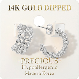 14K Gold Dipped Hypoallergenic Textured Hoop Earrings