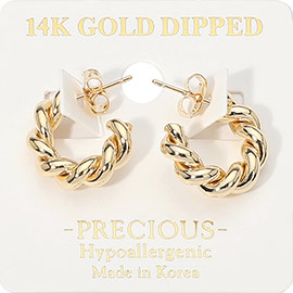 14K Gold Dipped Hypoallergenic Twisted Hoop Earrings