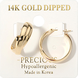 14K Gold Dipped Hypoallergenic Twisted Pin Catch Hoop Earrings