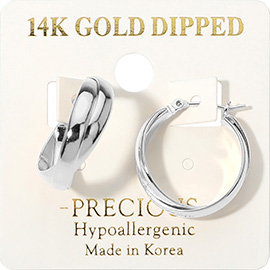14K Gold Dipped Hypoallergenic Twisted Pin Catch Hoop Earrings