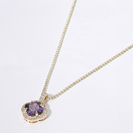 14K Gold Plated Quatrefoil CZ Stone Pendant Necklace
