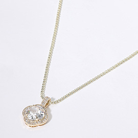 14K Gold Plated Quatrefoil CZ Stone Pendant Necklace