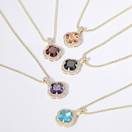 14K Gold Plated Quatrefoil CZ Stone Pendant Necklace