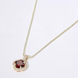 14K Gold Plated Quatrefoil CZ Stone Pendant Necklace