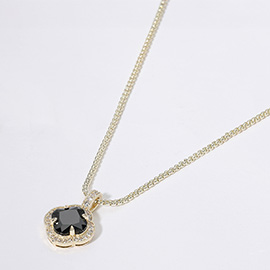 14K Gold Plated Quatrefoil CZ Stone Pendant Necklace