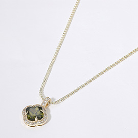 14K Gold Plated Quatrefoil CZ Stone Pendant Necklace