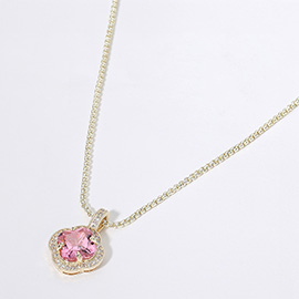 14K Gold Plated Quatrefoil CZ Stone Pendant Necklace