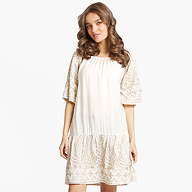 Leaves Embroidered Mini Dress