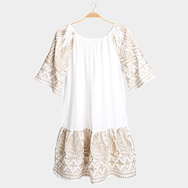 Leaves Embroidered Mini Dress