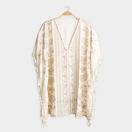 Boho Paisley Floral Embroidered Poncho Dress