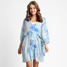 Boho Mixed Print Drawstring Mini Tunic Dress