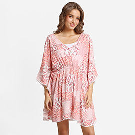 Boho Paisley Print Drawstring Mini Tunic Dress