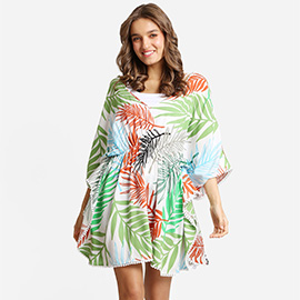 Boho Leaves Drawstring Mini Tunic Dress