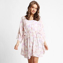 Boho Bow Print Drawstring Mini Tunic Dress