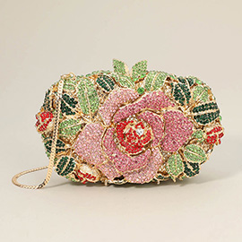 Crystal Rhinestone Embellished Flower Evening Clutch / Tote / Shoulder Bag
