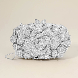 Crystal Rhinestone Embellished Flower Evening Clutch / Tote / Shoulder Bag