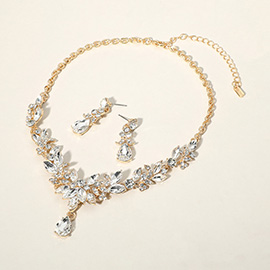 Teardrop Stone Cluster Pointed Marquise Stone Cluster Embellished Evening Necklace